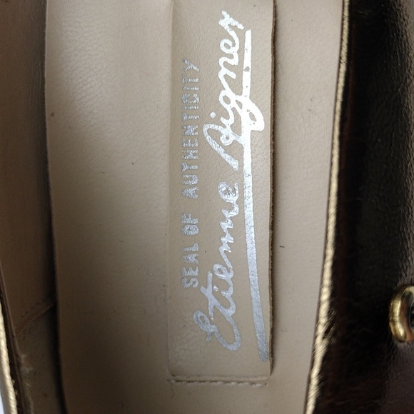 Etienne Aigner Gail Gold Leather Pointed-Toe Skinny Heel Slip On Pump Shoe - Picture 12 of 16